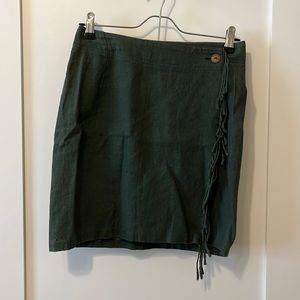 Green Cotton Linen Wrap Skirt